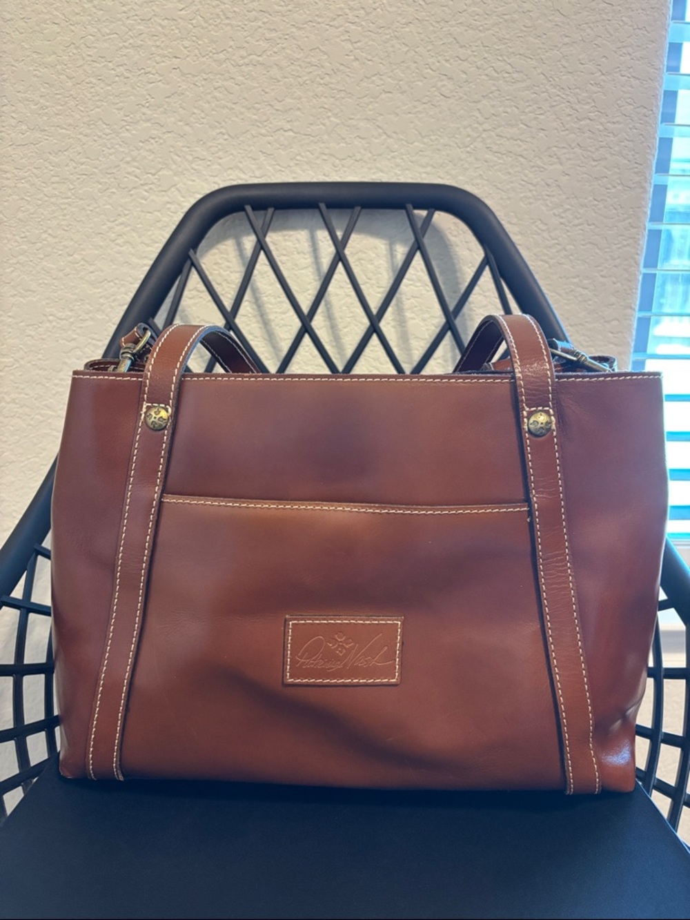 Patricia Nash Leather Tote Bag in Cognac Brown